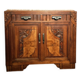 Buffet art déco français en noyer avec plateau en marbre (années 1920)
