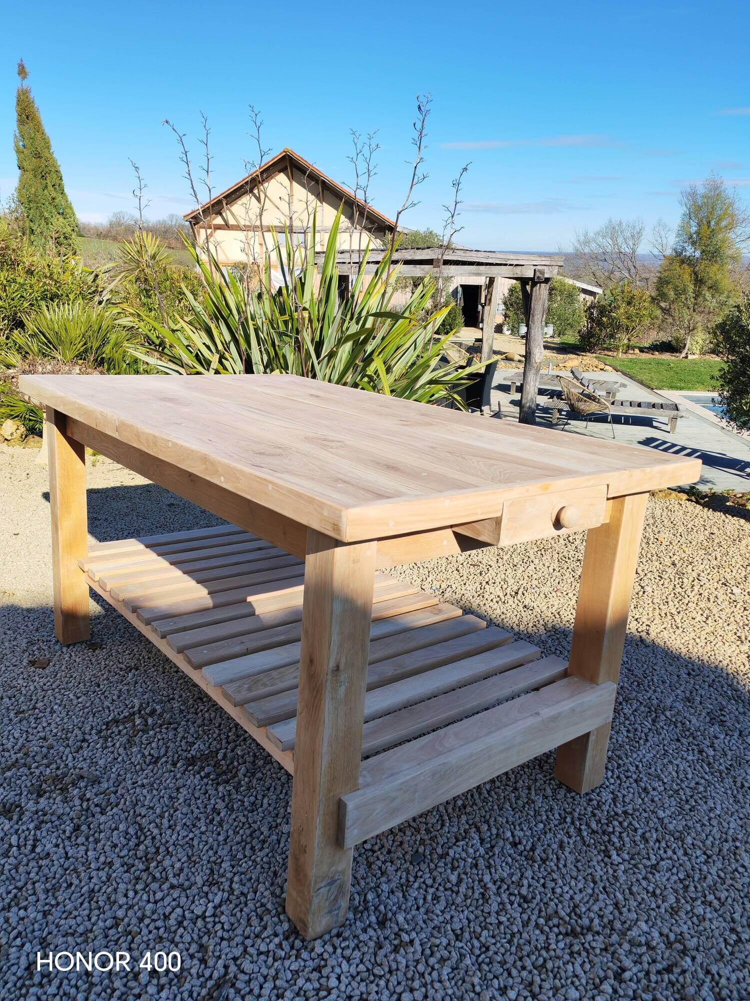 Solid raw oak table/island type "butcher's block" 180x105