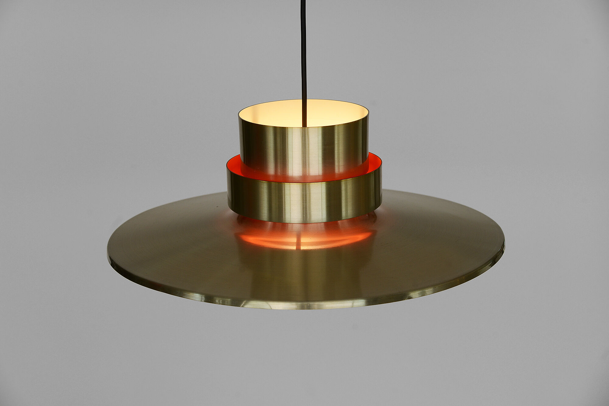 Brass coloured aluminium pendant light from Lyskaer. Denmark 1970s