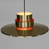 Brass coloured aluminium pendant light from Lyskaer. Denmark 1970s