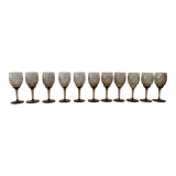 Set of 11 glasses with chiseled vintage 60s transparent brown