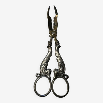 Art-nouveau grape scissors in silver & vermeil