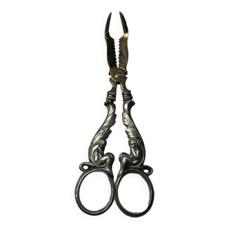 Art-nouveau grape scissors in silver & vermeil