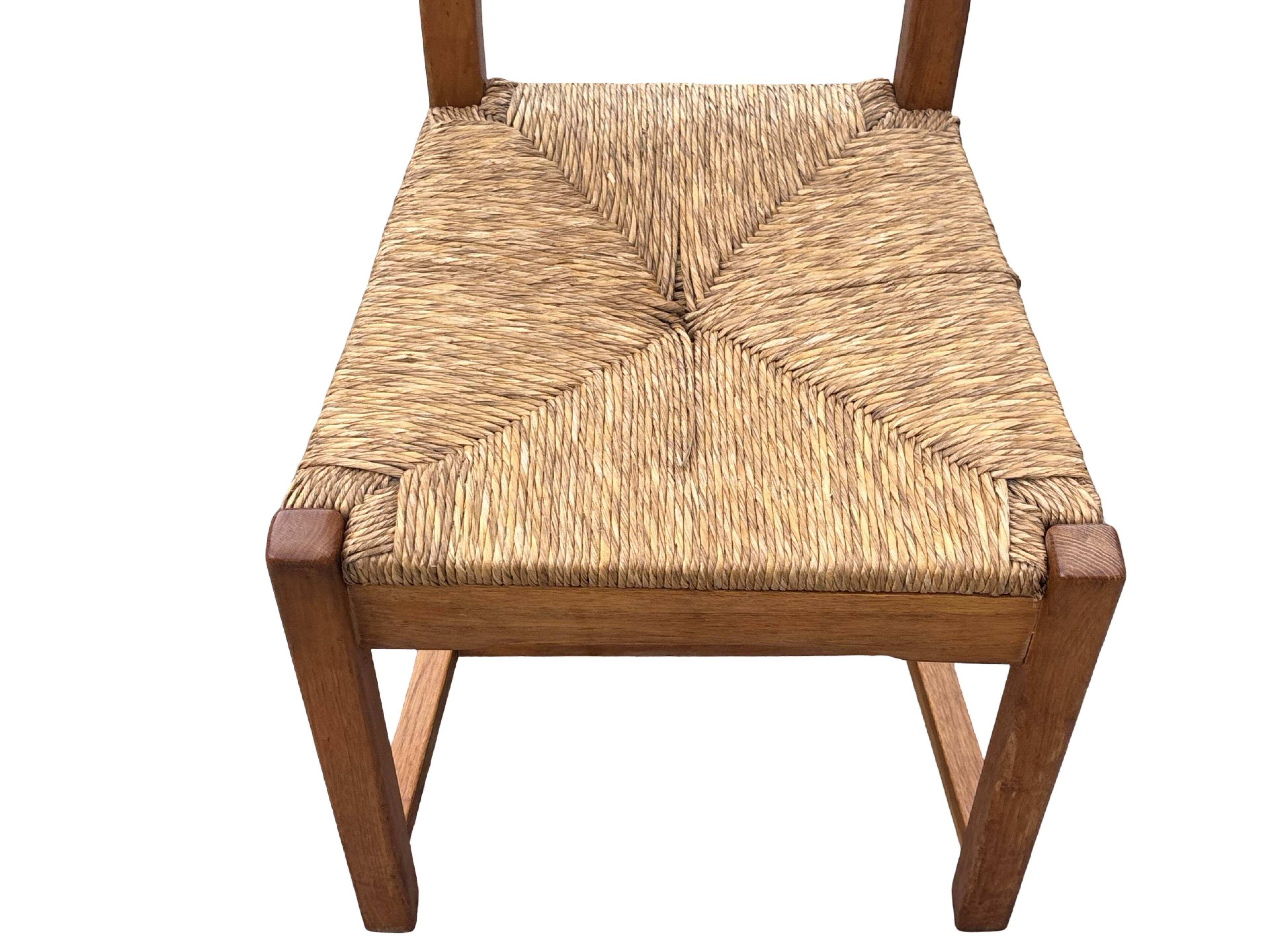 Vintage Set of 4 dining chairs oak and wicker 70's design high back