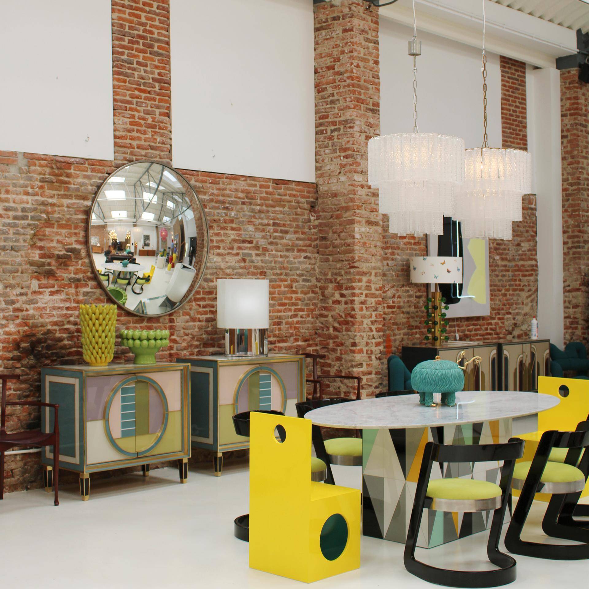 Eighties Yellow and Blue Lacquered Wood Italian 1980s Pair of Sculpture Chairs