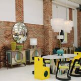 Eighties Yellow and Blue Lacquered Wood Italian 1980s Pair of Sculpture Chairs