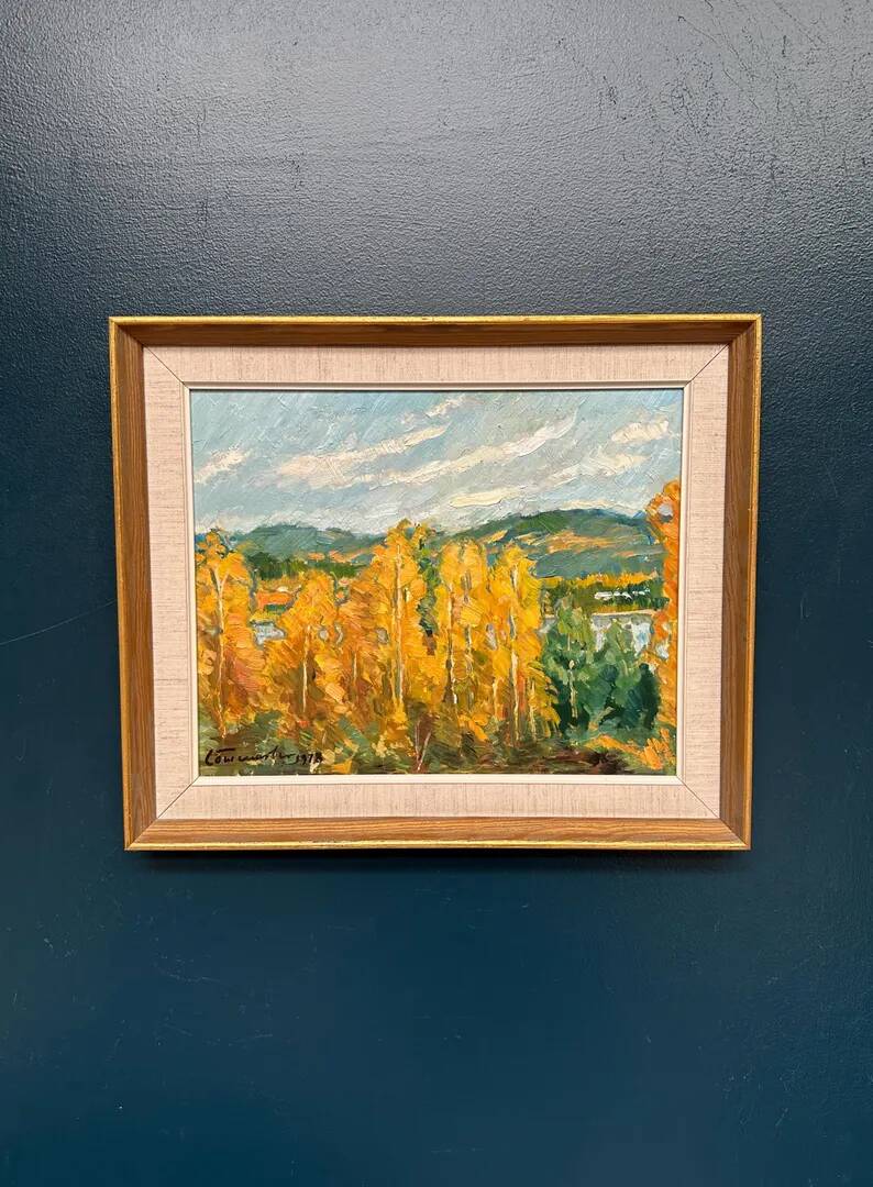 Original Swedish Oil on Panel – "Autumn Landscape" – Dated 1978 – Framed Period Piece – 50 × 42 cm (19.7" × 16.5")