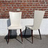 Set of 4 vintage Baumann chairs, in wood and white faux leather, model ESSOR.