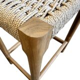 Solid wood stool with hand-woven seat