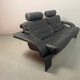 Black Leather Ake Fribytter “Kroken” Two-Seater Sofa for Nelo Möbel. Sweden