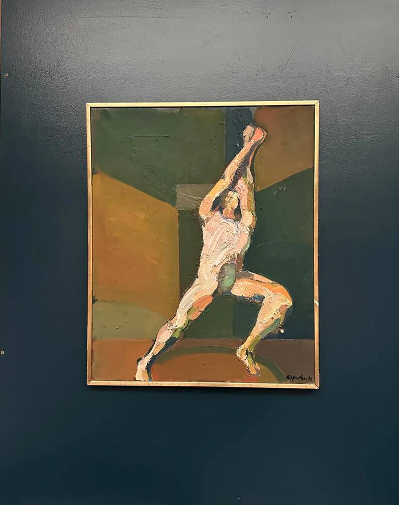 Swedish Oil on Canvas"The Discus Thrower" by Eric Elfvén,vintage and framed