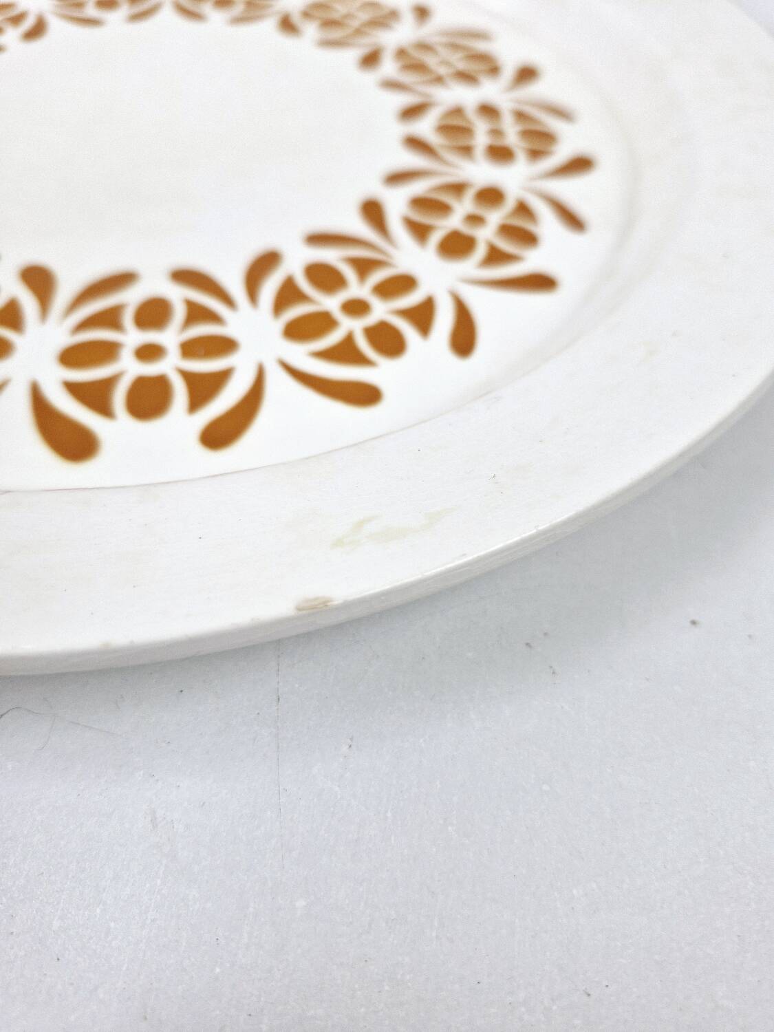 Old Hollow Dish Art Deco Sarreguemines Earthenware Decor Orange Flowers D 28cm