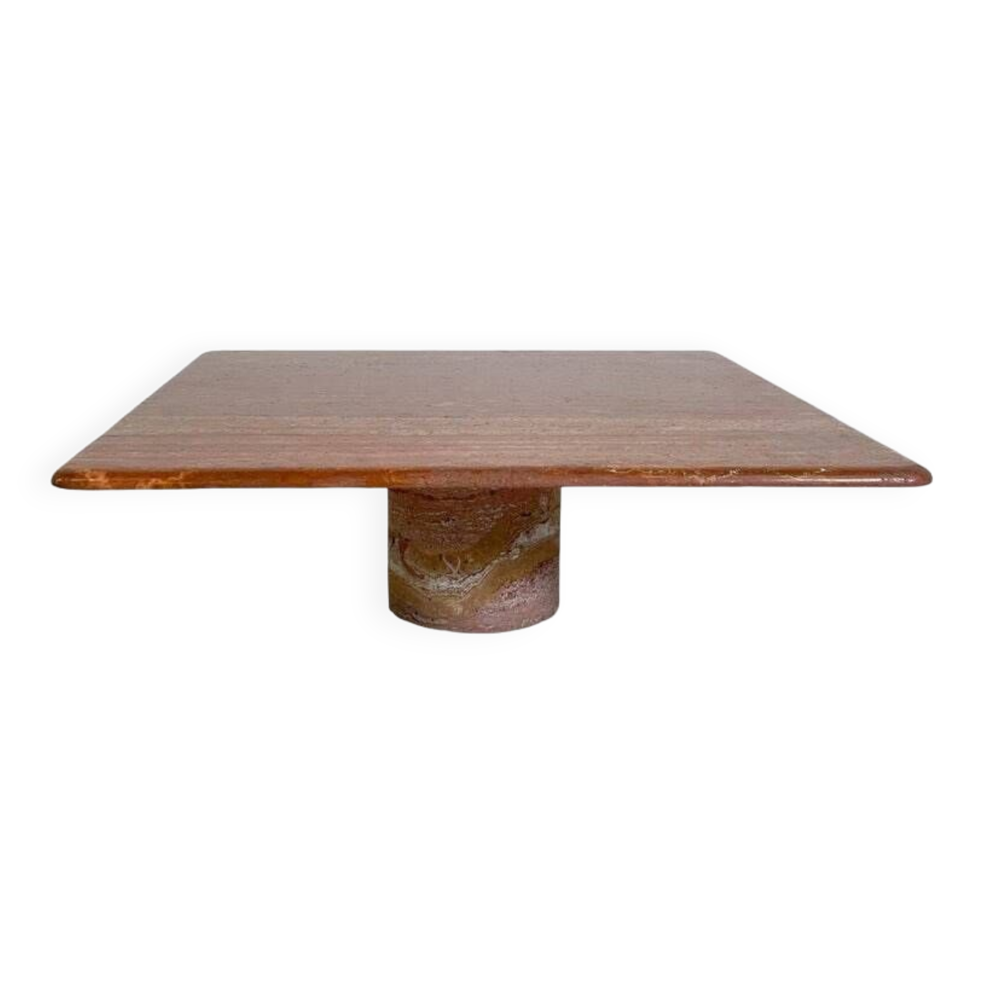 Red travertine coffee table attributed to Angelo Mangiarotti, Italy, 1970s