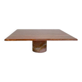 Table basse en travertin rouge attribuée à Angelo Mangiarotti, Italy, 1970s