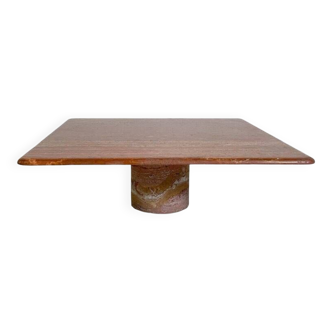 Red travertine coffee table attributed to Angelo Mangiarotti, Italy, 1970s