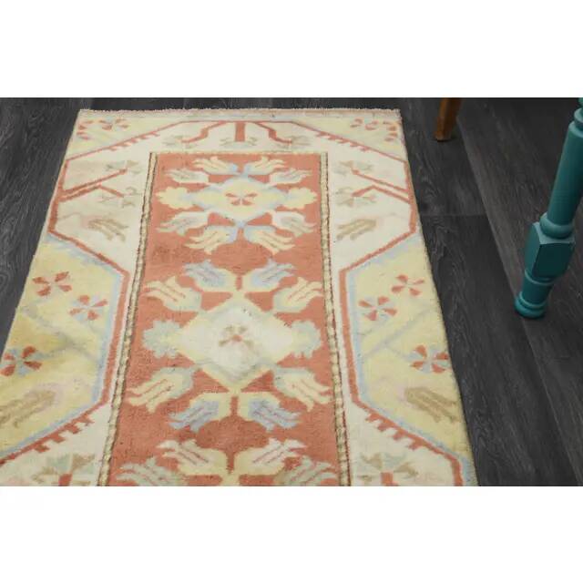 1970s Vintage Turkish Handmade Wool & Cotton Orange Runner Rug 69X196