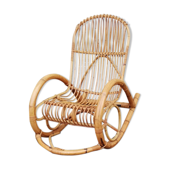 Rocking chair vintage rotin et bambou