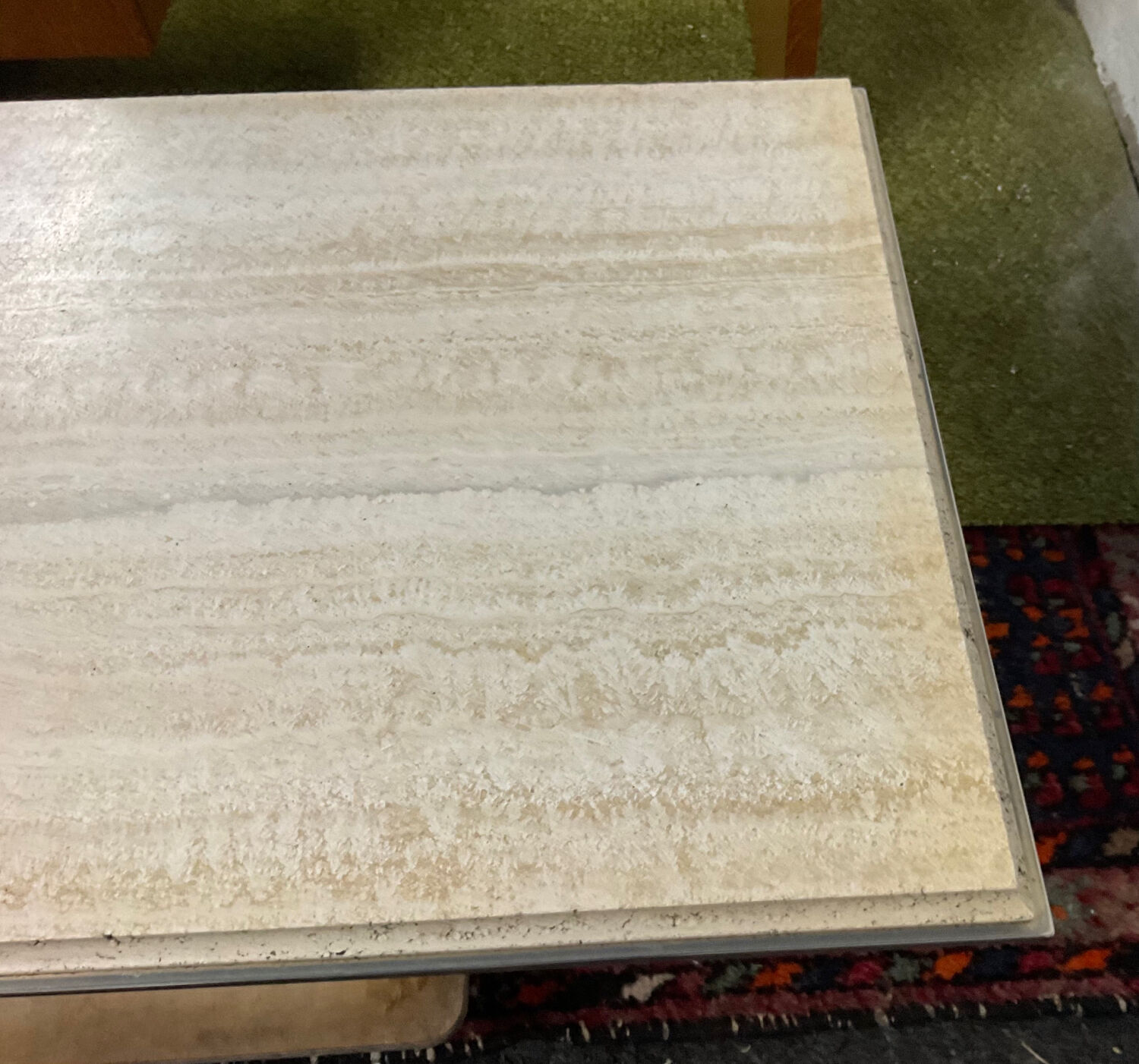 Fedam coffee table in travertine and brass from the 70s