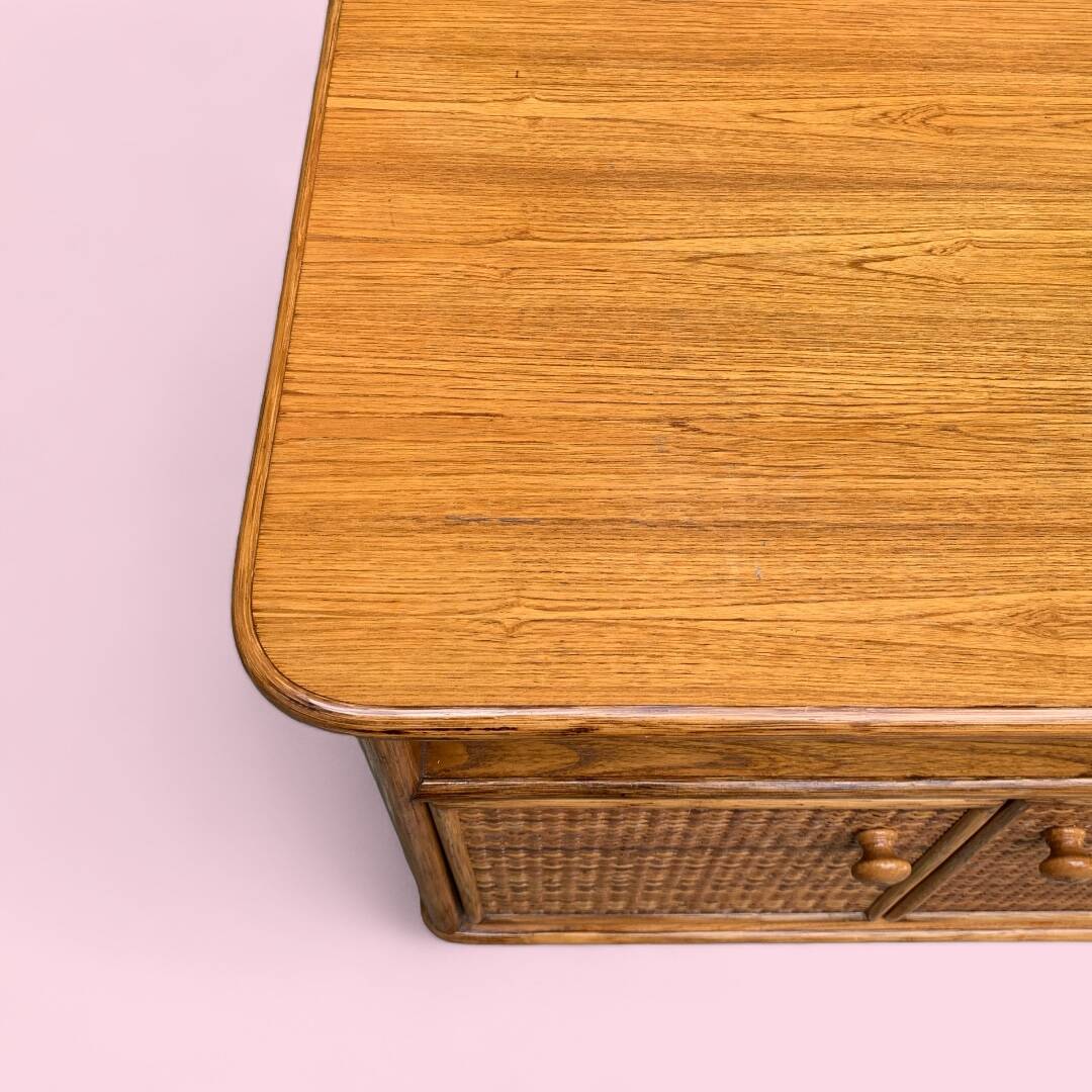 Oak rattan and woven wicker furniture 1980