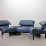 Vico Magistretti 3-Seat Flexible Cassina Blue Leather 'Veranda' Sofa, Italy