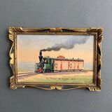 Petit tableau aquarelle sur papier par O.L. Le Tram de Royan 1920