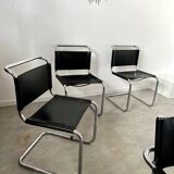 Set of 6 design chairs Matteo Grassi tubular metal and black leather year 70/80 Bauhaus style