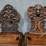 Set of chairs called Sgabello Renaissance style in solid walnut around 1850