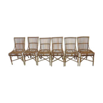 Six chaises en rotin de salle à manger 1960
