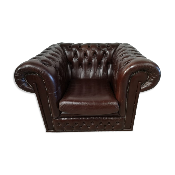 Fauteuil chesterfield cuir marron bambou