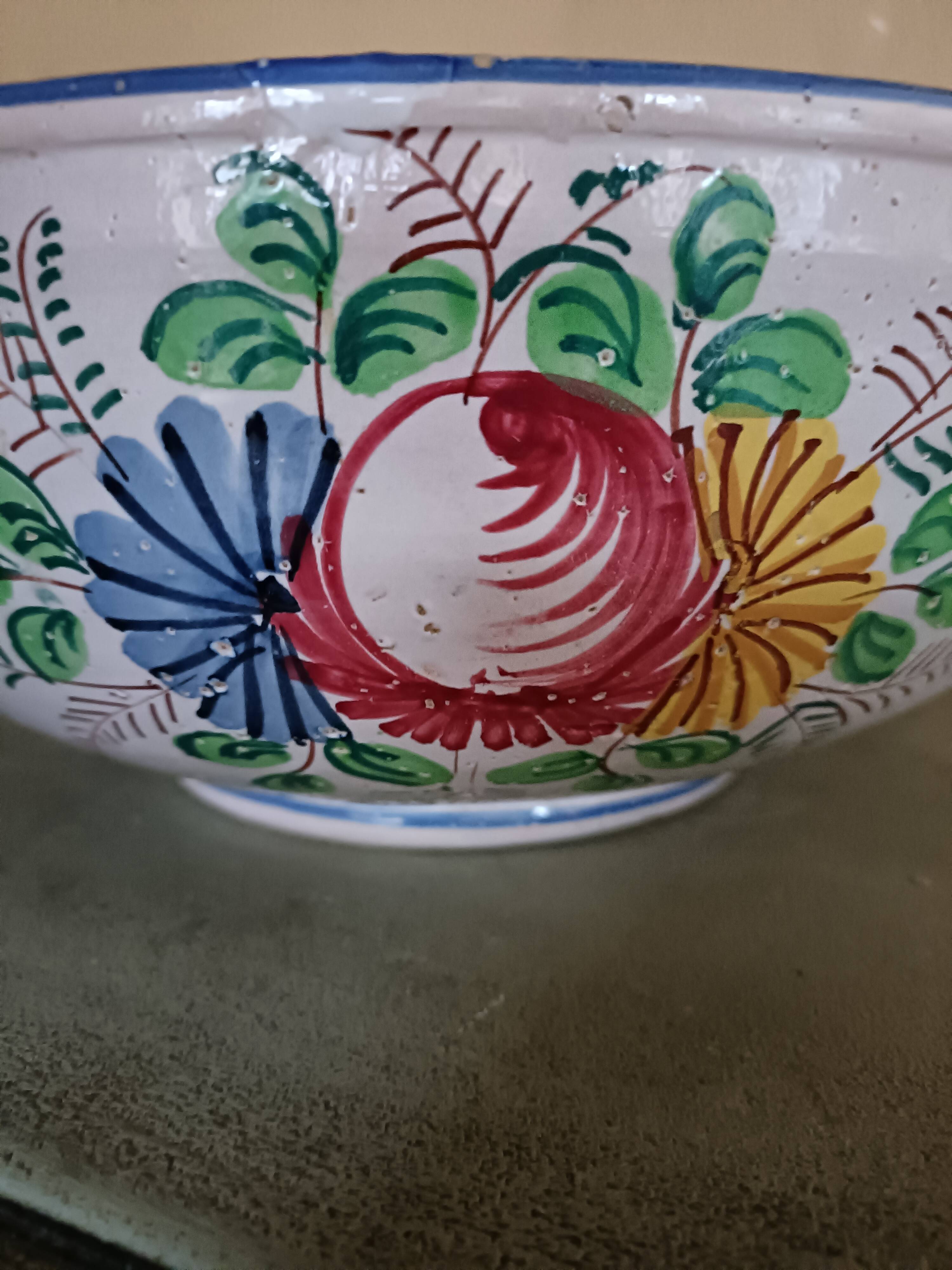 Large antique salad bowl with hand-painted decoration