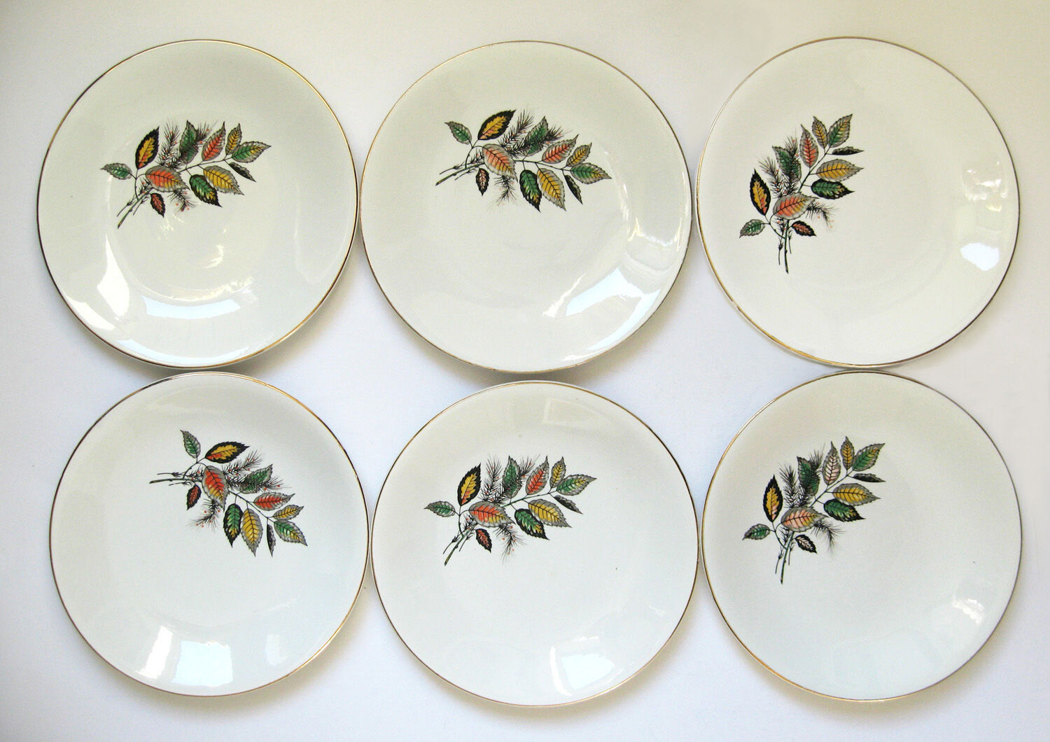 6 flat porcelain plates - foliage decoration Sous-Bois - Digoin & Sarreguemines France