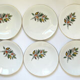 6 flat porcelain plates - foliage decoration Sous-Bois - Digoin & Sarreguemines France