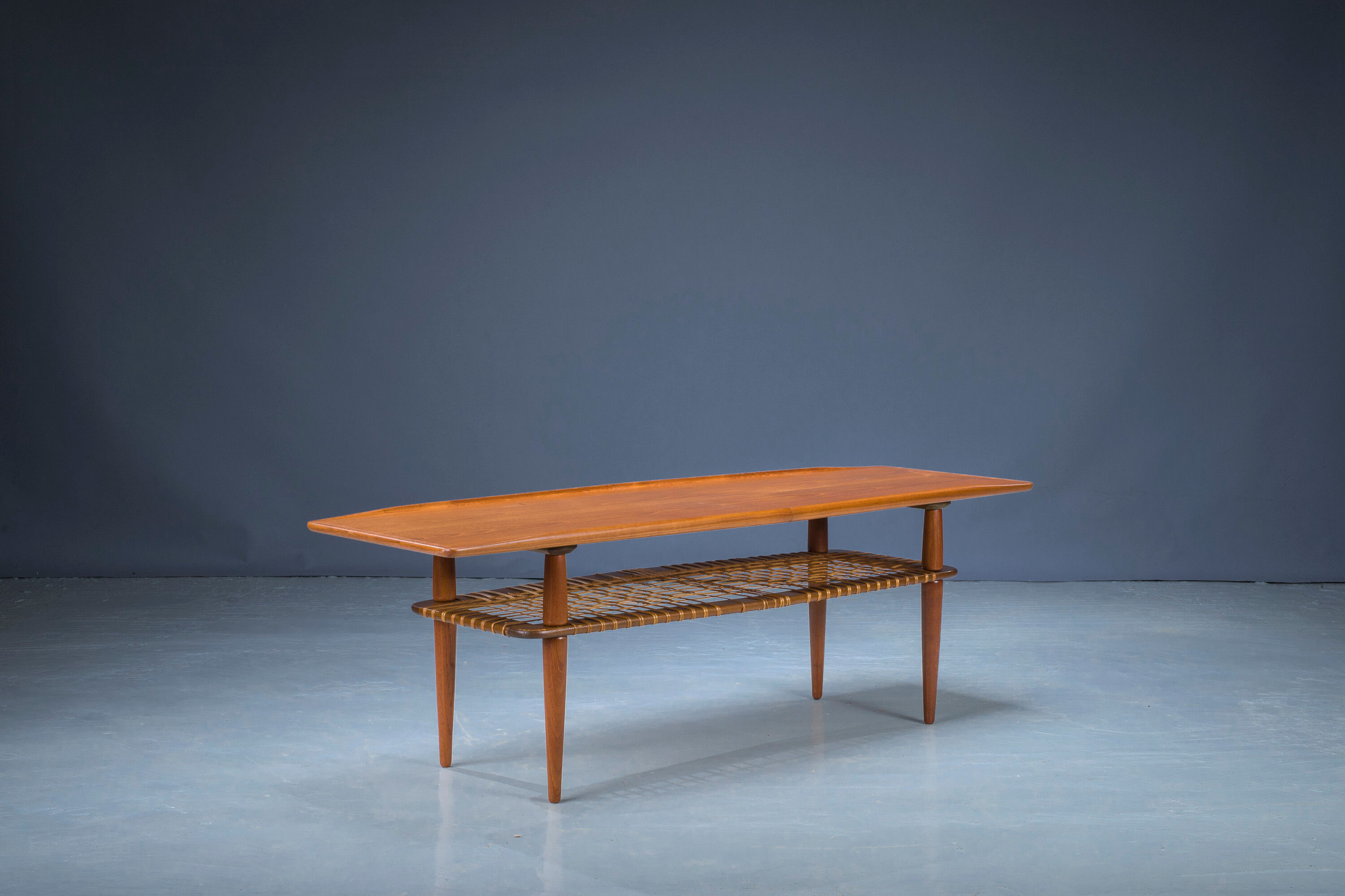 Mid-Century Coffee Table in Teak & Rattan