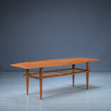 Mid-Century Coffee Table in Teak & Rattan