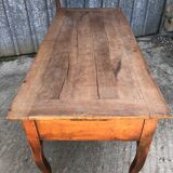 Antique solid cherry farmhouse table with 3 drawers and 2 pulls
