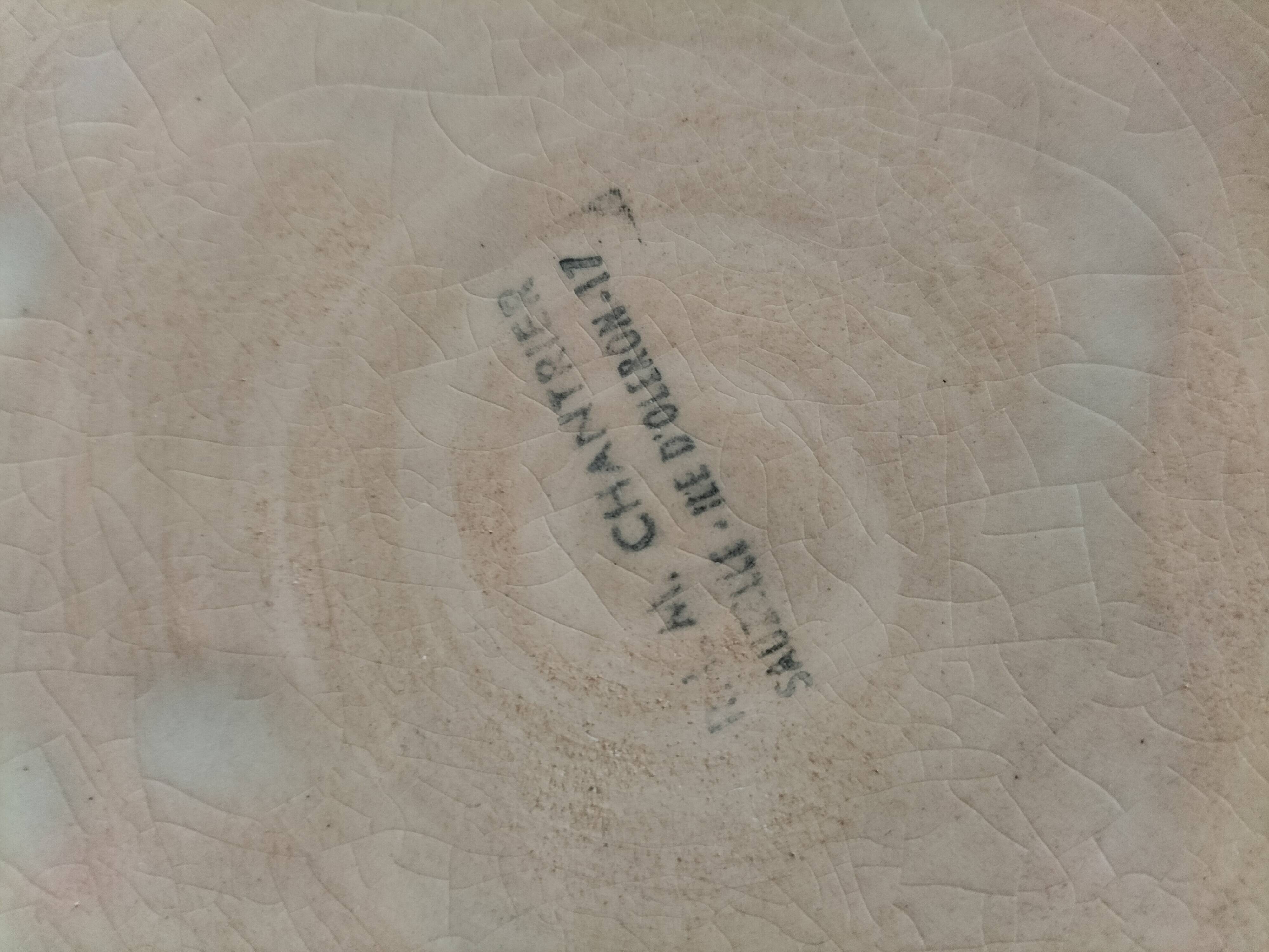 Set of 4 flamed enamel plates in green and amber from the 60s-70s.