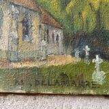 Huile sur toile, église de campagne