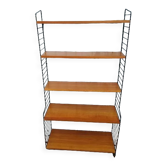 Vintage modular bookcase shelf in teak veneer and black metal, Nils Strinning, 60s