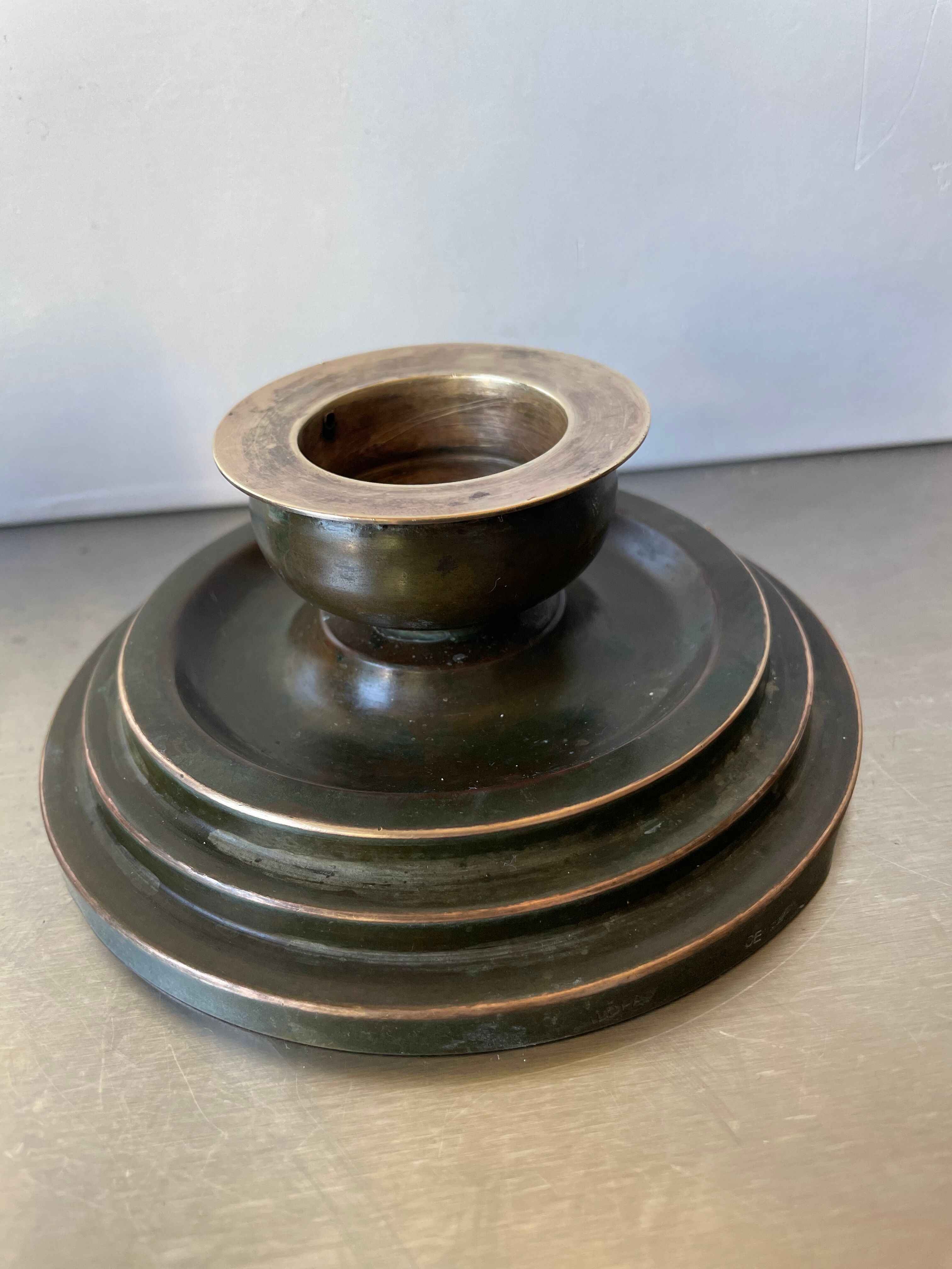 Pair Art Deco Swedish Grace  candleholder  Verdigris Bronze