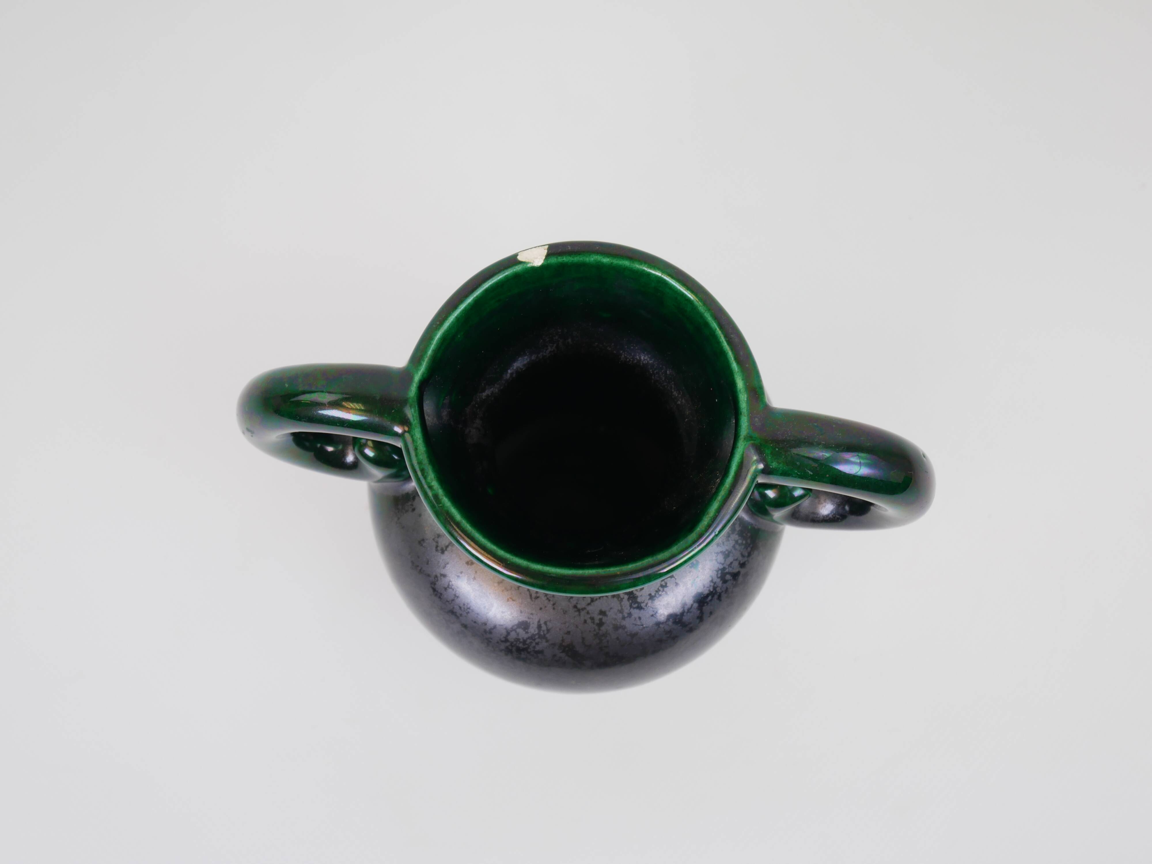 Black and green ceramic vase