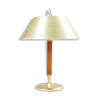 Wood and brass table lamp