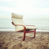 Ikea Poang model armchair in unbleached skaï by Noboru Nakamura