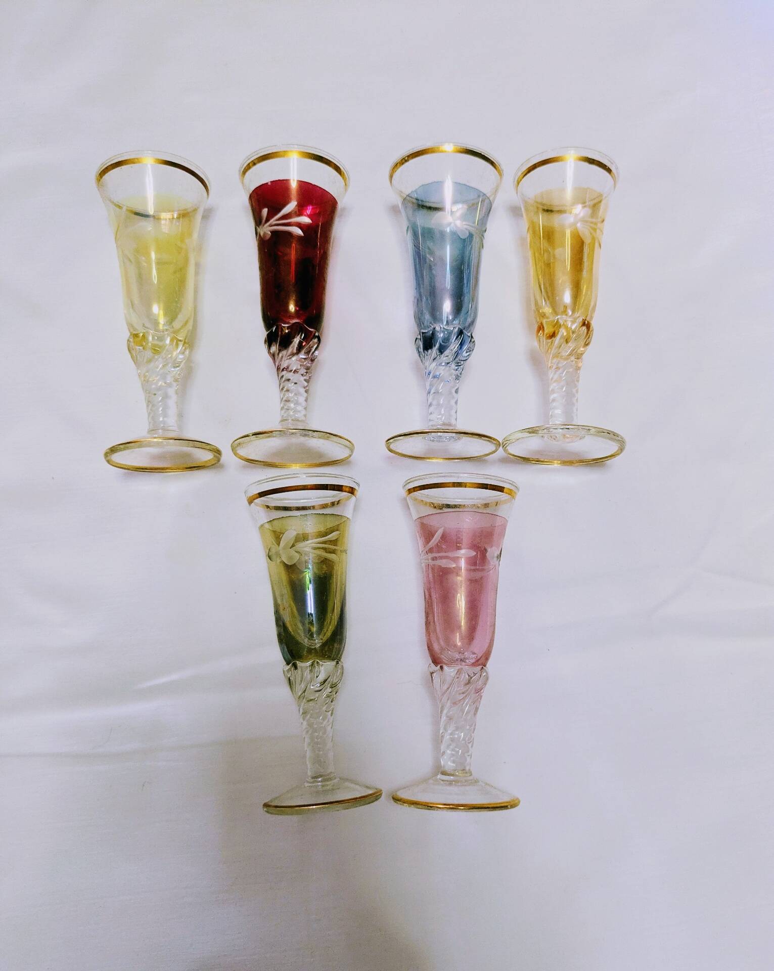 Vintage liqueur glasses in perfect condition in their original box.