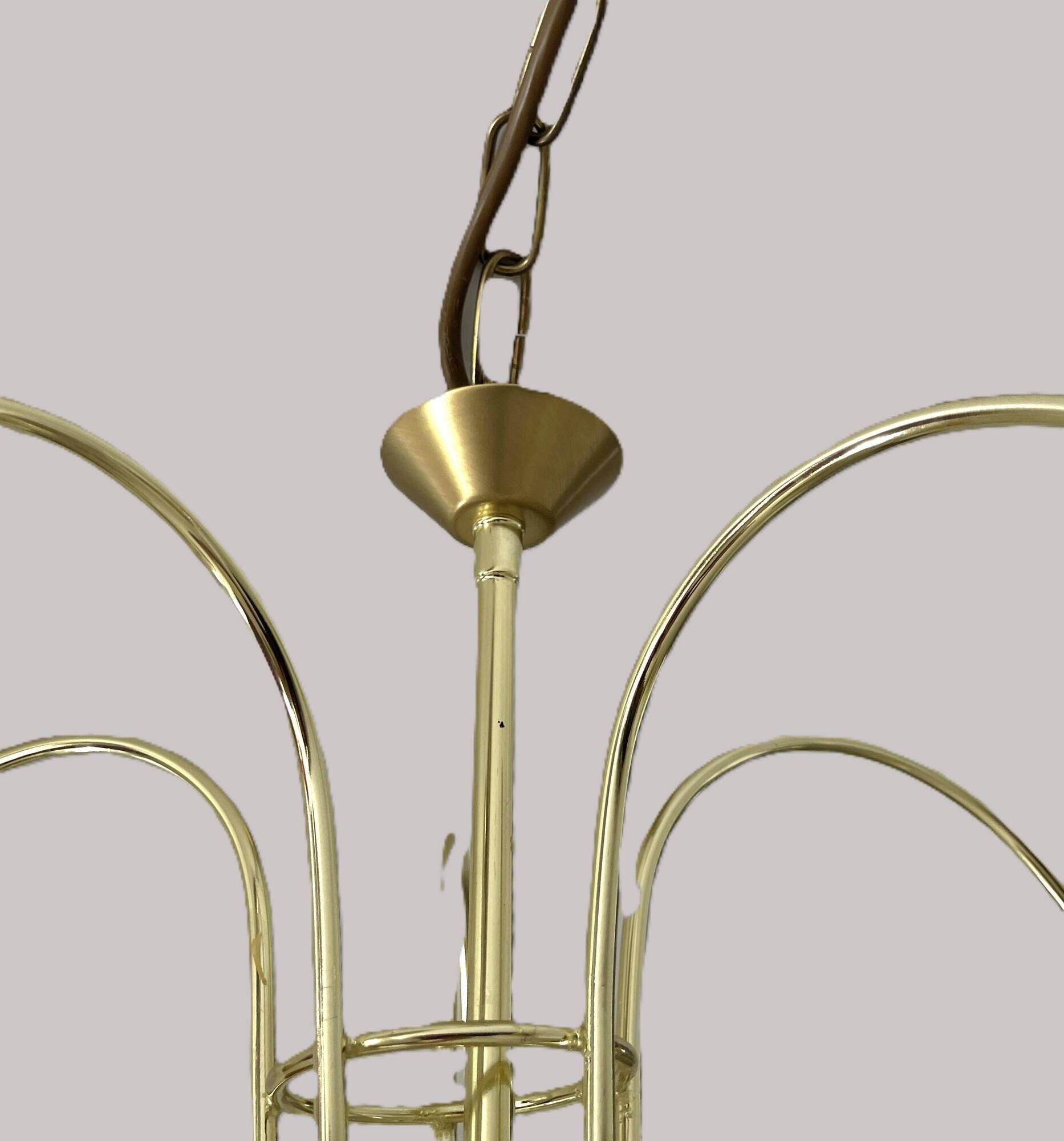 Mid Century Suspension, 5 globes in brass and opal glass, Honsel Leuchten