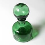 Emerald Green Glass Decanter / Genie Bottle with Stopper / Empoli / 1960s