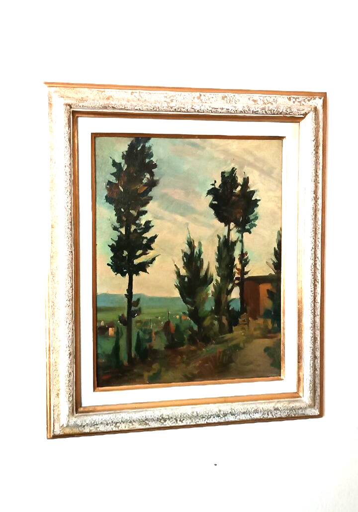 Landscape painting oil on panel Tuscan school 1930s signed