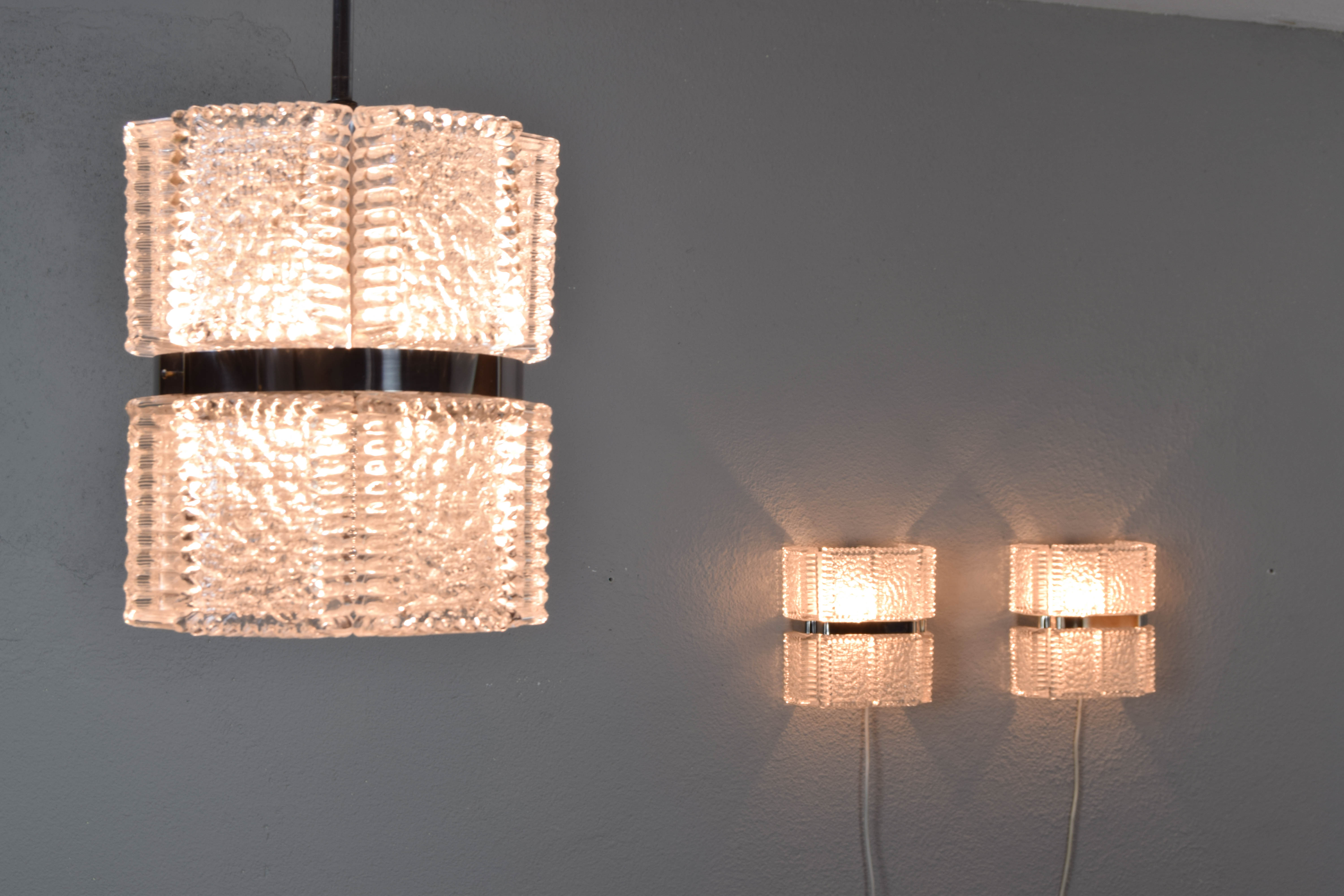 Mid Century Modern Textured Crystal Kaiser Chandelier , Germany 1960
