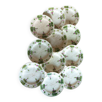 11 dessert plates in slip decorated with grapes Les salins