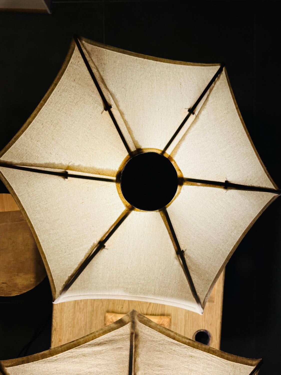 70s bamboo parasol lamps