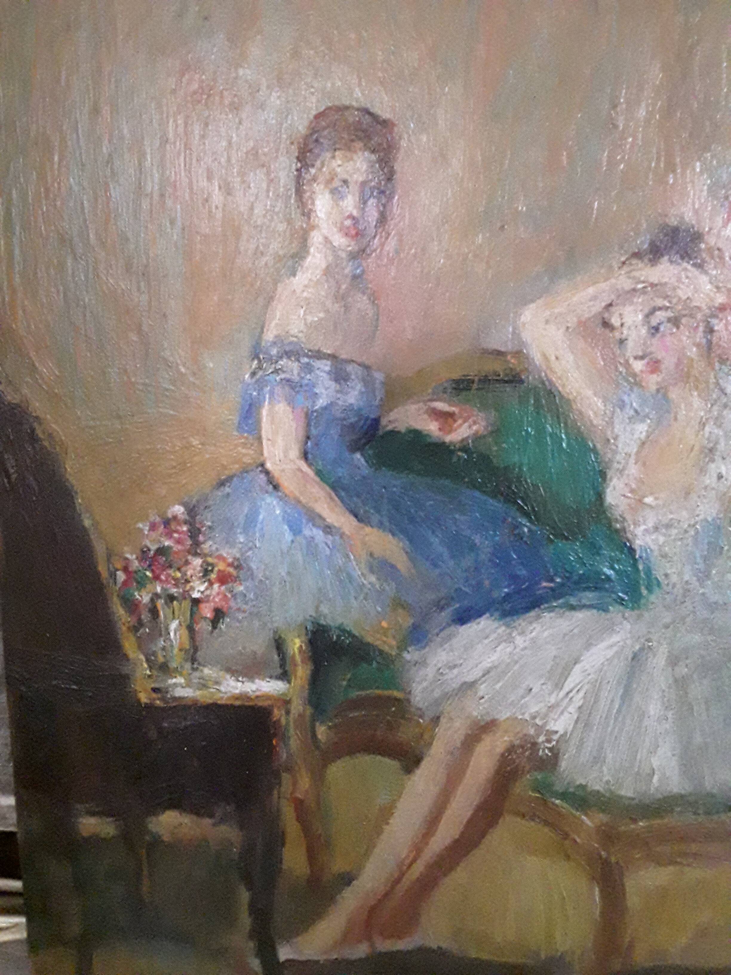 Oil on cardboard dancers early 20th century signed